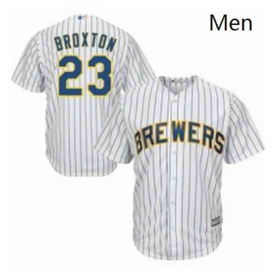 Mens Majestic Milwaukee Brewers 23 Keon Broxton Replica White Home Cool Base MLB Jersey